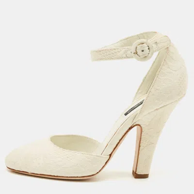 Pre-owned Dolce & Gabbana White Jacquard Majolica Mary Jane Pumps Size 38