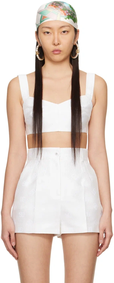 Dolce & Gabbana White Jacquard Tank Top In W0001 Bianco Natural
