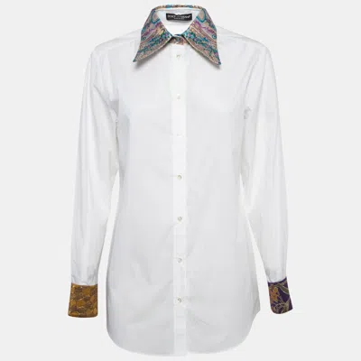 Pre-owned Dolce & Gabbana White Jacquard Trim Cotton Poplin Long Sleeve Shirt S