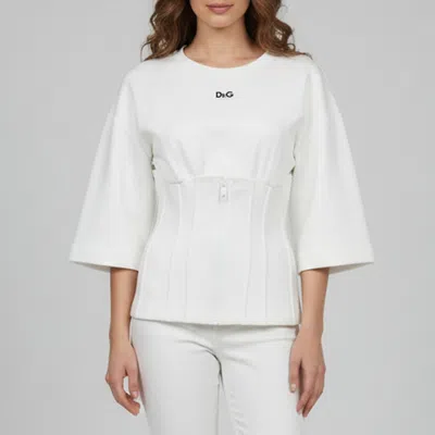 Pre-owned Dolce & Gabbana White Jersey Bustier Zip Up Crew Neck T-shirt S