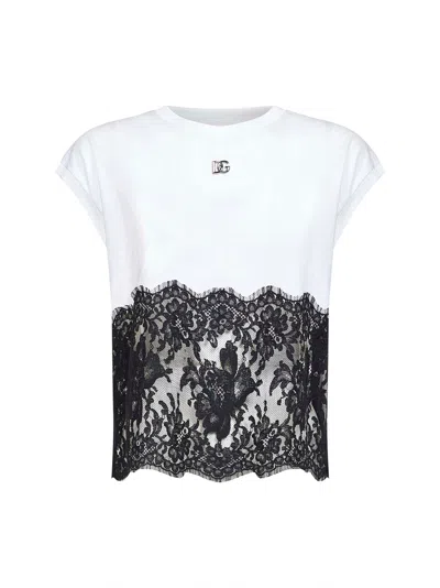 Dolce & Gabbana White Jersey T-shirt With Lace Detail
