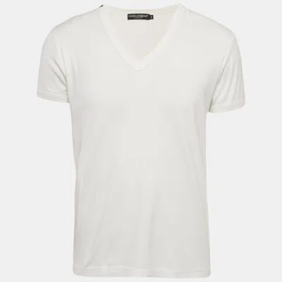 Pre-owned Dolce & Gabbana White Jersey V-neck T-shirt Xxl