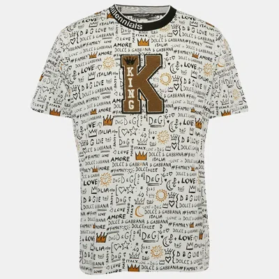 Pre-owned Dolce & Gabbana White King Graffiti Jersey T-shirt Xl