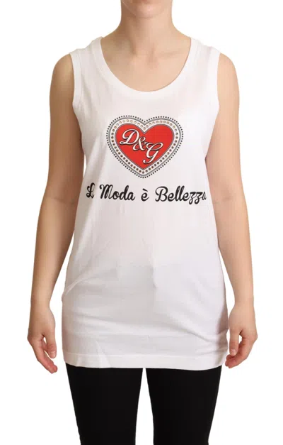 Dolce & Gabbana Crystal-embellished Heart Logo Tank Top In White