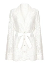 DOLCE & GABBANA WHITE LACE APPLIQUE LOGO BELTED JACKET