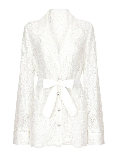 Dolce & Gabbana Floral Cordonetto Lace Pajama Shirt In White