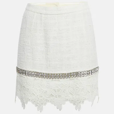 Pre-owned Dolce & Gabbana White Lace Crystal Detail Mini Skirt M