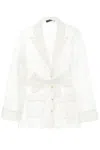 DOLCE & GABBANA WHITE LACE JACKET WITH WAIST BELT AND LAPEL COLLAR