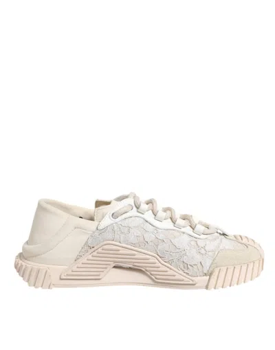 Pre-owned Dolce & Gabbana White Lace Ns1 Low Top Sneaker Sports Women's Shoes ()
