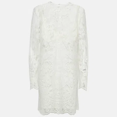 Pre-owned Dolce & Gabbana White Lace Shift Dress Xl