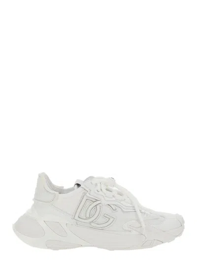 DOLCE & GABBANA WHITE LACE-UP LOGO SNEAKERS