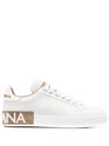 Dolce & Gabbana Portofino White And Gold Low Top Sneakers With Logo In Leather Woman In White
