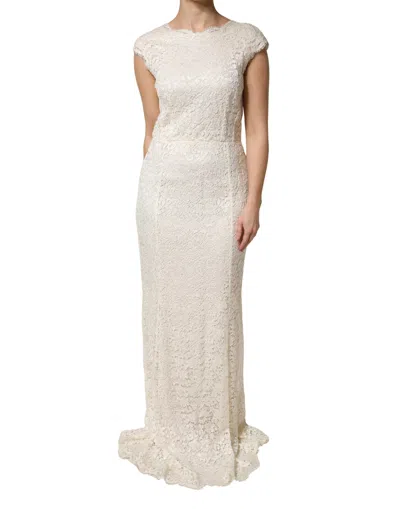 Dolce & Gabbana White Lace Viscose Sheath Long Gown Women's Dress