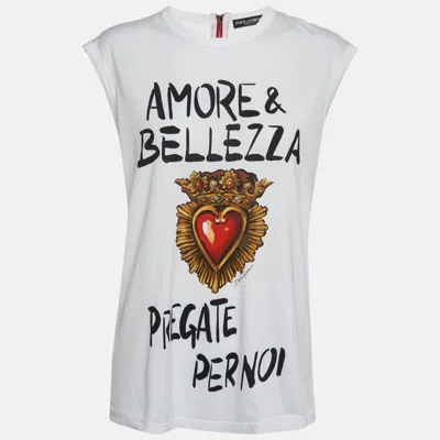 Pre-owned Dolce & Gabbana White L'amore È Bellezza Graphic Jersey Tank Top M