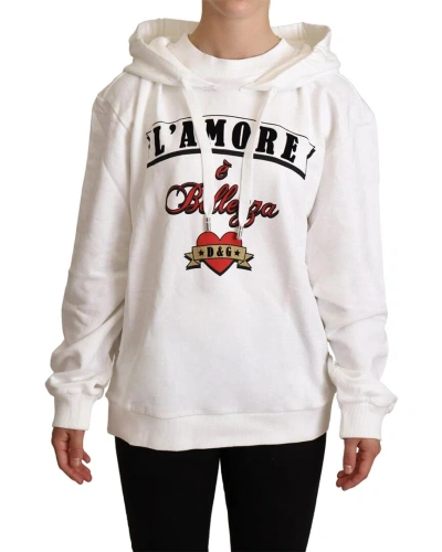 Dolce & Gabbana White L'amore Motive Hooded Women's Sweater