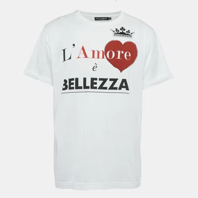 Pre-owned Dolce & Gabbana White L'amore Print Jersey Applique T-shirt L