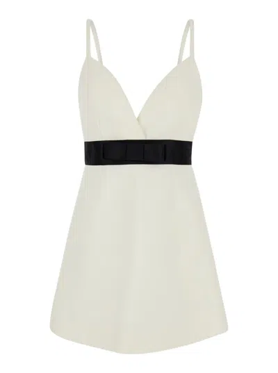DOLCE & GABBANA WHITE LAYERED MINI DRESS IN WOOL BLEND WOMAN