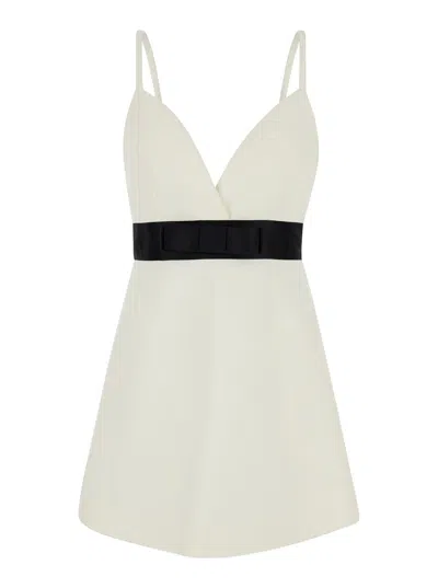 Dolce & Gabbana Mini Abito In Twill Di Lana Con Dettagli In Raso In Bianco Naturale