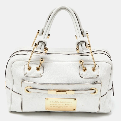 Pre-owned Dolce & Gabbana White Leather Buckle Satchel