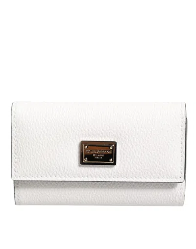 DOLCE & GABBANA DOLCE & GABBANA WHITE LEATHER CARD CASE MEN'S WALLET GOLD LOGO PLATE  KEY MEN'S HOLDER