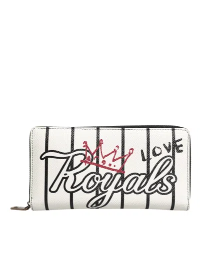 Dolce & Gabbana White Leather Dg Crown Royals Continental Zip Around Wallet