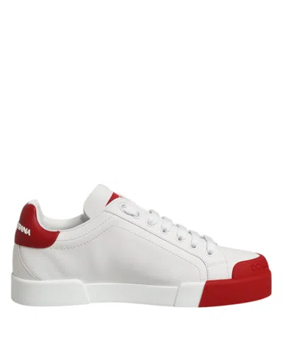 Pre-owned Dolce & Gabbana White Leather Dg Logo Low Top Sneakers Men's Shoes () In Multi