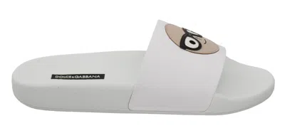 Dolce & Gabbana White Leather #dgfamily Slides Shoes Women's Sandals