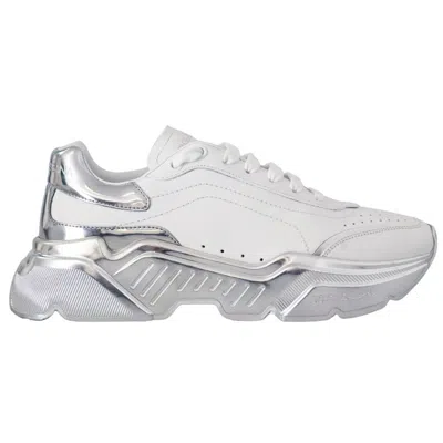 Dolce & Gabbana White Calf Leather Bos Taurus Athletic Sneakers
