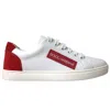 Dolce & Gabbana White Red Leather Low Top Sneakers Shoes In White