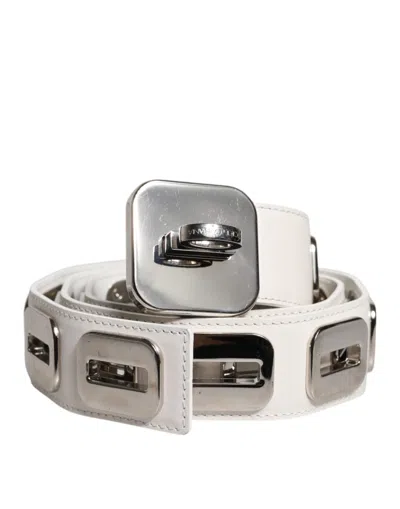Dolce & Gabbana White Leather Gold Tone Rotating Buckle Women's Belt