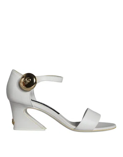 Dolce & Gabbana Keira Leather Wedge Sandals Mid Heel In White