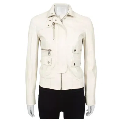 Pre-owned Dolce & Gabbana White Leather Jacket It 40 / S