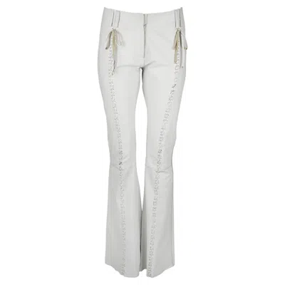 Pre-owned Dolce & Gabbana White Leather Lace-up Low-rise Pants, Spring/summer 2001, Size S