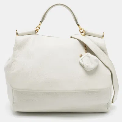 Pre-owned Dolce & Gabbana White Leather Large Soft Miss Sicily Top Handle Bag
