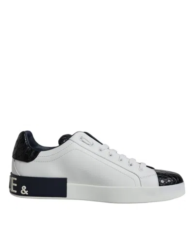 DOLCE & GABBANA WHITE LEATHER LOGO PORTOFINO SNEAKER SHOES