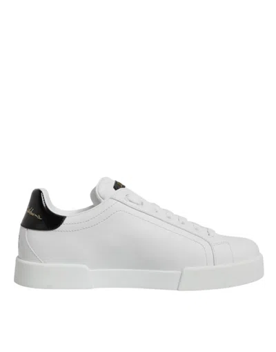 Pre-owned Dolce & Gabbana White Leather Low Top Lace Up Sneakers Men's Shoes () In Black/white