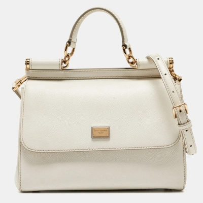 Pre-owned Dolce & Gabbana White Leather Medium Miss Sicily Handle Bag