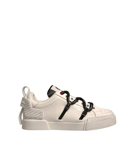Pre-owned Dolce & Gabbana White Leather Portofino Low Top Sneakers Men's Shoes ()