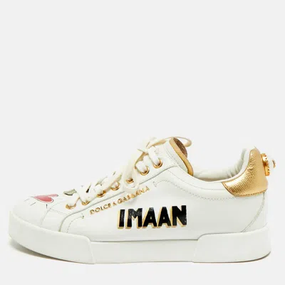 Pre-owned Dolce & Gabbana White Leather Portofino Low Top Sneakers Size 37
