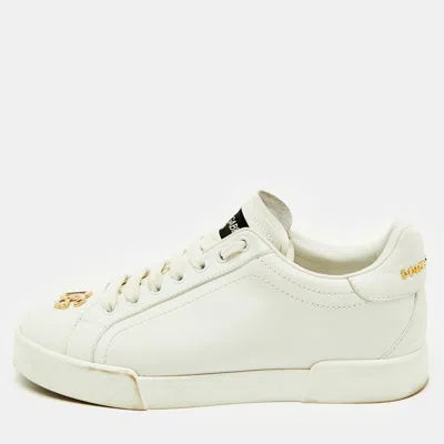 Pre-owned Dolce & Gabbana White Leather Portofino Low Top Sneakers Size 38.5