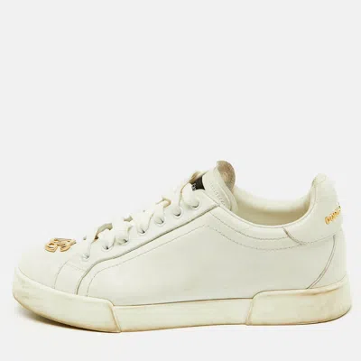 Pre-owned Dolce & Gabbana White Leather Portofino Low Top Sneakers Size 39.5