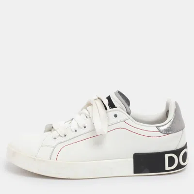 Pre-owned Dolce & Gabbana White Leather Portofino Low Top Sneakers Size 40