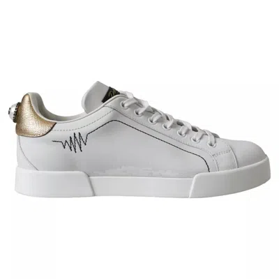 Pre-owned Dolce & Gabbana White Leather Portofino Low Top Sneakers Women's Shoes ()