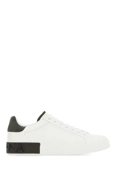 Dolce & Gabbana Portifano Panelled Leather Sneakers In White