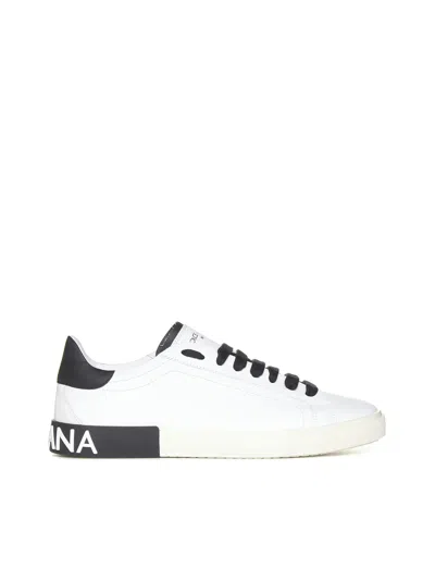 DOLCE & GABBANA WHITE LEATHER PORTOFINO SNEAKERS