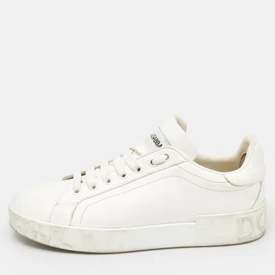 Pre-owned Dolce & Gabbana White Leather Portofino Sneakers Size 39