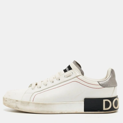 Pre-owned Dolce & Gabbana White Leather Portofino Trainers Size 39