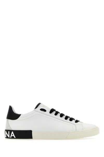Dolce & Gabbana White Leather Portofino Sneakers In Whiteblack