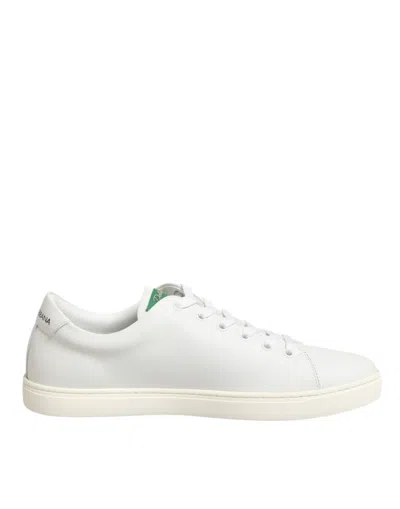 Dolce & Gabbana White Leather Rose Embroidery Low-top  Shoes