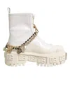 Dolce & Gabbana White Leather Rubber Logo Ankle Boots Shoes In White